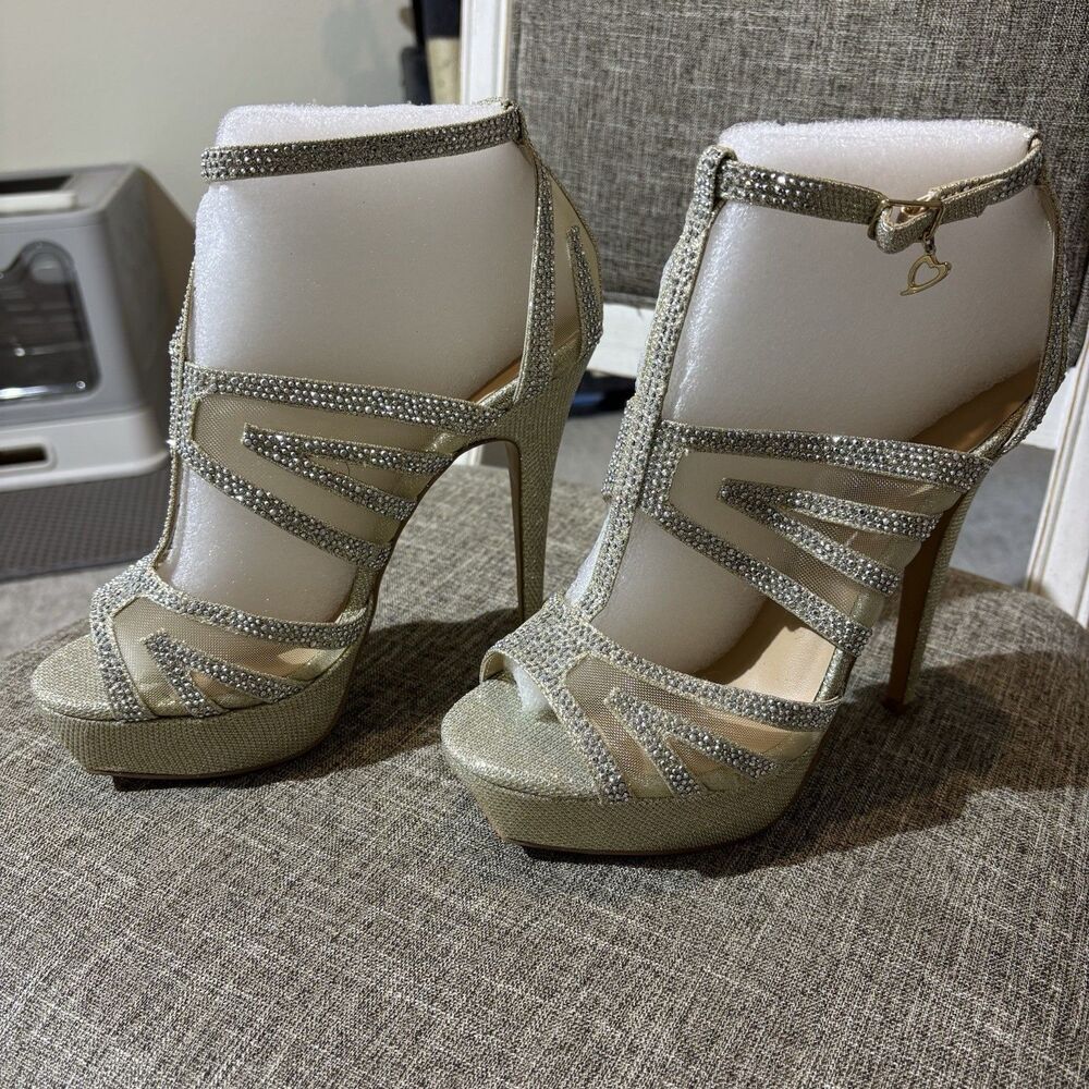 Thalia Sodi Women Flairr High Heel Cross Strap Sandals US 10M Silver Metallic